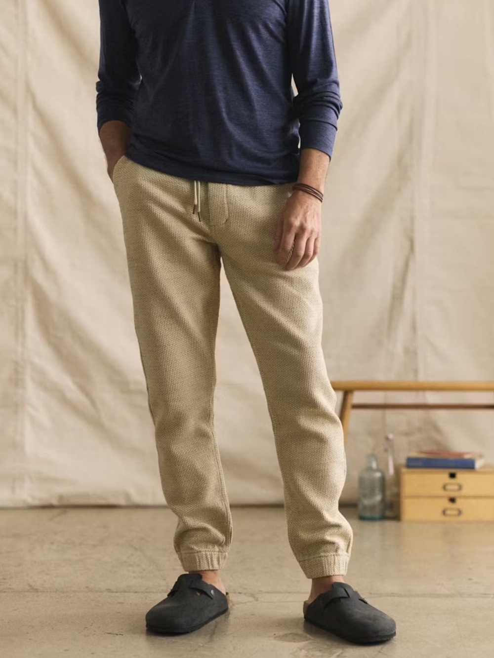 Taylor Stitch The Apres Pant Natural Sashiko Jogger, Size Small (S) Neutral